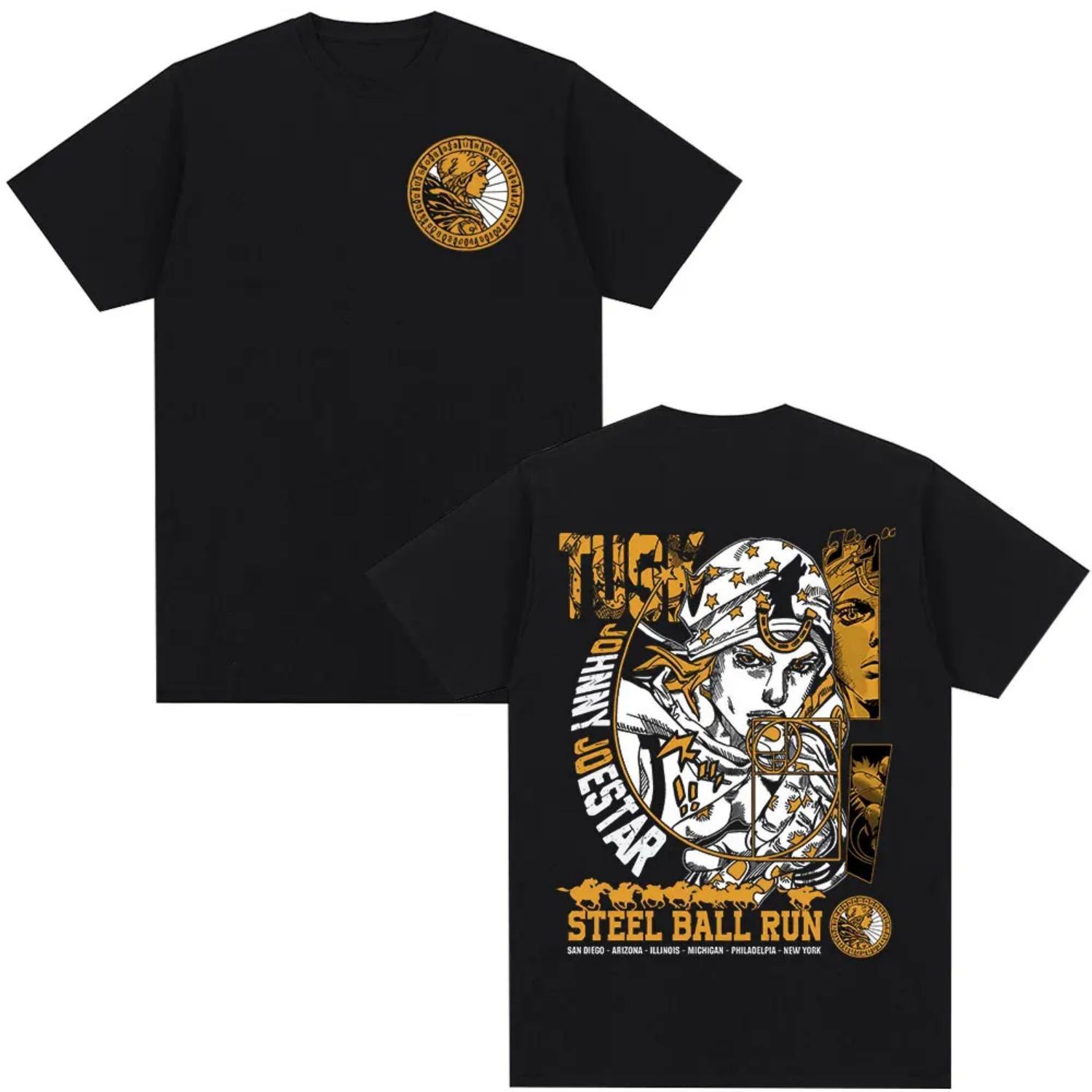 

2026 Anime Jojo Bizarre Adventure T-shirt Johnny Joestar Manga Graphic T-shirts Men Women Cotton Parent-child T Shirt Streetwear S чёрный