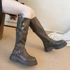 Retro Style Two Wear Folded Thick-soled Boots Women's 2025 New Autumn Fashion Thick Heel Thin Knee Buttons