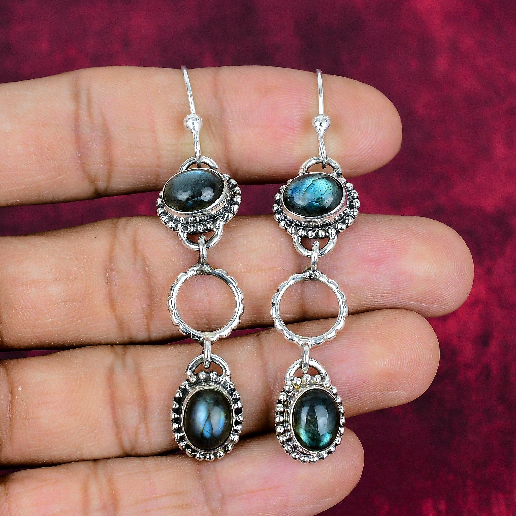 

Лабрадорит 925 цельные серебряные серьги, серьги ручной работы с драгоценными камнями, ювелирные изделия, подарки для жены, абсолютно новые серьги 2.76 Inches синий