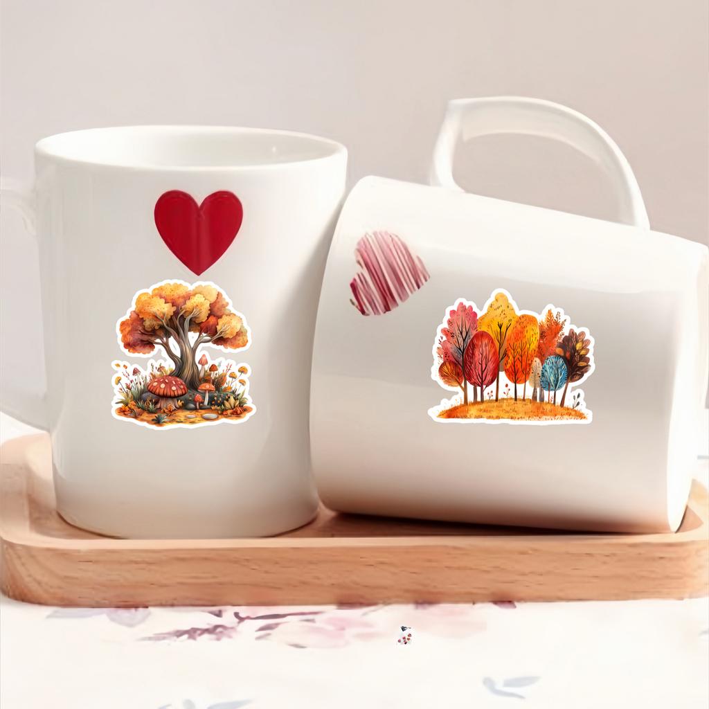 18pcs Watercolor Autumn Leaves Forest Stickers Hand Account Cute Diy Photo Album Ins Waterproof Paste Cane Decoration Vintage