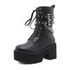 Sexy Chain Goth Platform Chunky Heel Motorcycle Boots For Women Black Gothic Punk Comfortable Mid Calf Boots Buckle Strap Decor