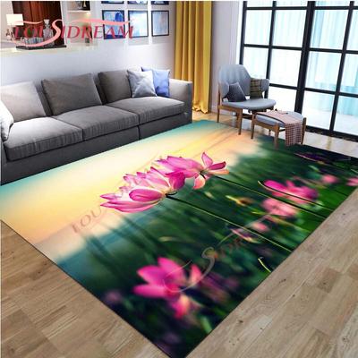 3D-Lotus-Druckteppich, grüne und rosa Teppiche, Lotusteich-Blumenteppich für Wohnzimmer, Schlafzimmer, Küche, Kinderspielteppiche, Blumenmatte