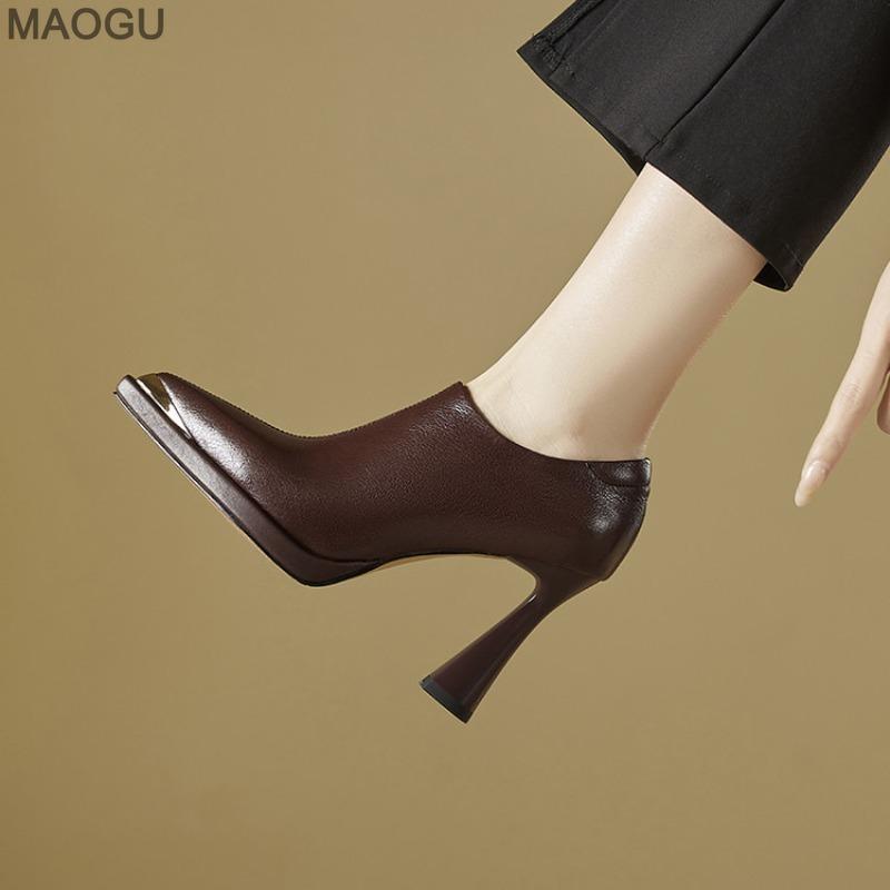 Elegant Women's High Heel Short Boots Brown Black Side Zip Pointed Toe Office Ladies Ankel Boots Bottes Femmes Size 34-39 Botas