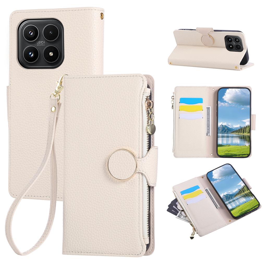 For Xiaomi 17 Case Zipper Wallet Leather Phone Cover with Wrist Strap