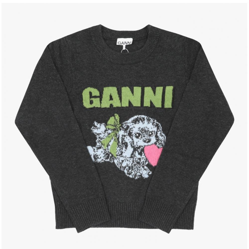 Ganni Puppy Logo Wool Mix Knit K2597 252