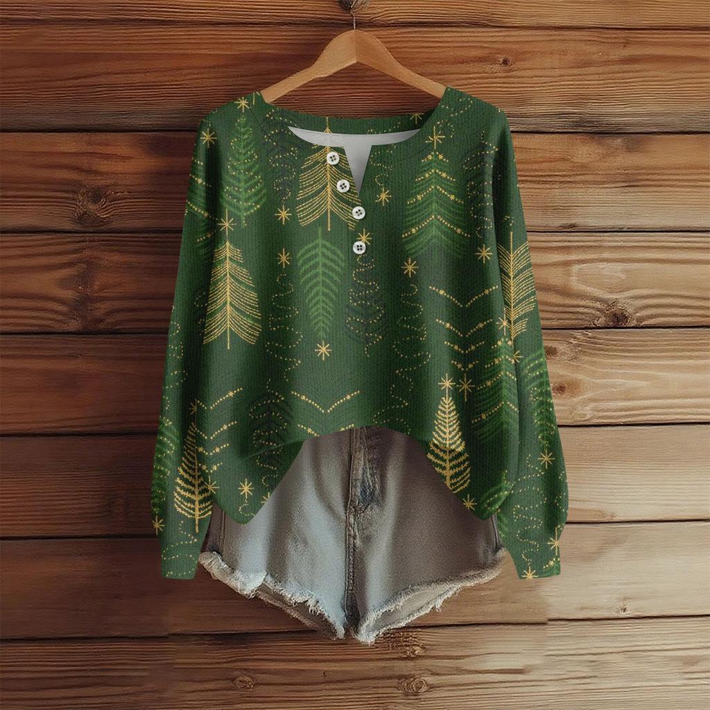 Women's Fashion Long Sleeve Christmas Snowflake Print Top Elegant Casual Top