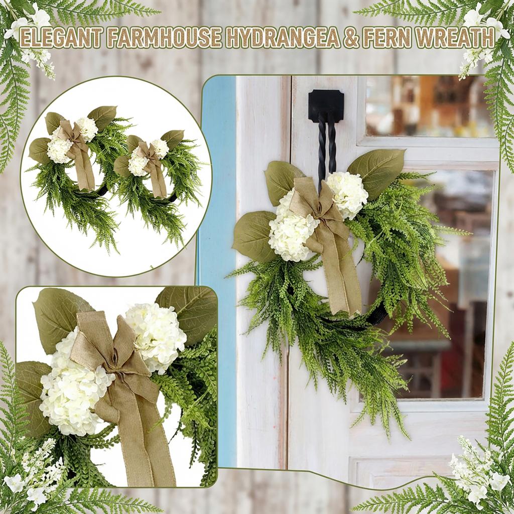 Rustic Hydrangea Flower Wreath Hanging Decoration, Home Decor, Bowknot Wall Hanging Wreath For Doors.
