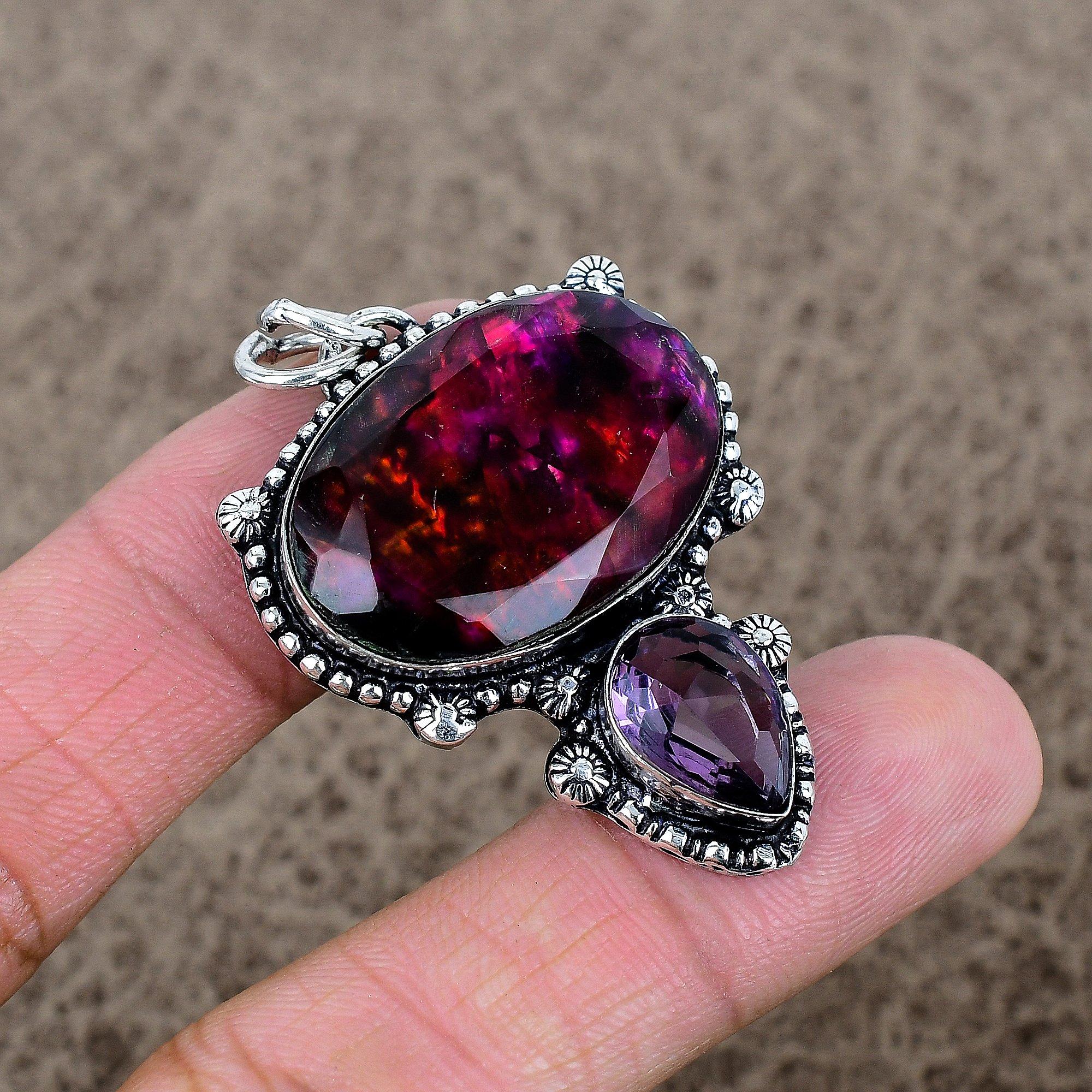 

Ammolite, Amethyst Gemstone 925 Sterling Silver Jewelry Pendant 1.97 KKG-334