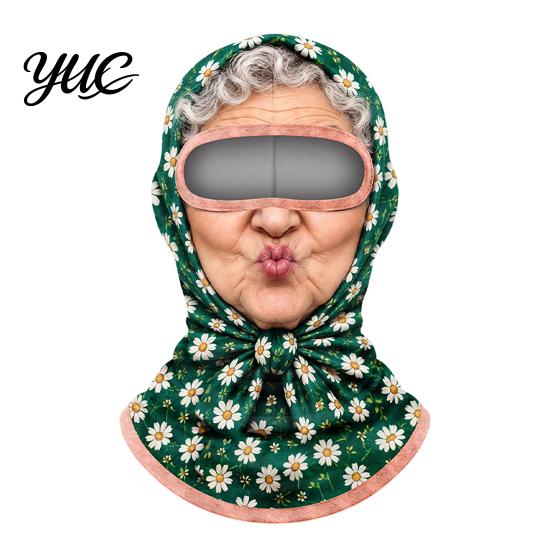 Einteilige Pullover-Maske Lustiger Oma-Druck Sturmhaubenmaske, Vollgesichts-Abdeckung mit Gesicht einer alten Frau für Sonnenschutz, Atmungsaktiv Winddicht für Radfahren im Freien