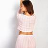 European Fashion Long Sleeve Jacquard Pajama Set with Hollow Design - Sexy Slim Fit Long Pants Home Wear
