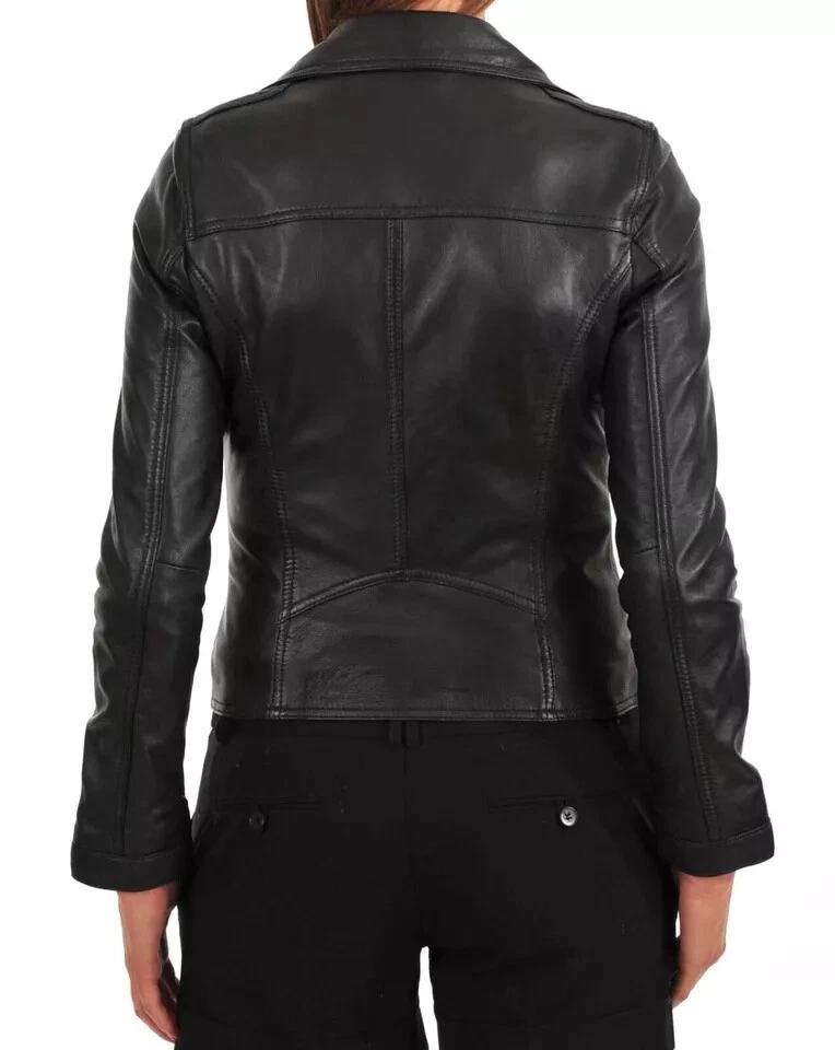 Biker New Handmade Casual Black Real Lambskin Soft Leather Jacket Women Stylish