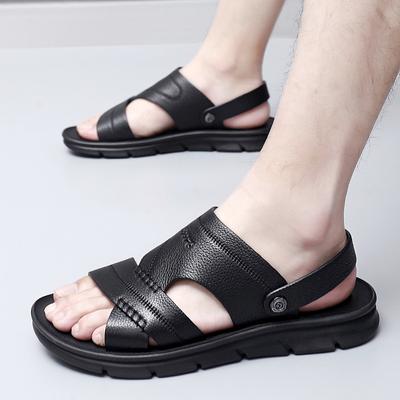 Luxusmarke Herren Sommer Retro-Stil Echtleder Sandalen Rutschfeste Strand Slipper Reise Dual-Purpose Hausschuhe