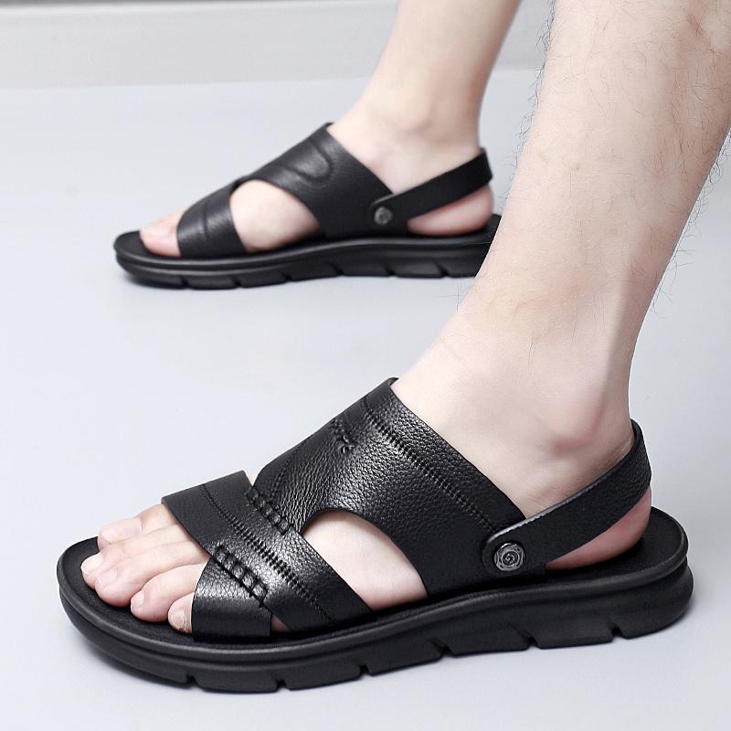Men's Sandals Genuine Leather Summer Slippers New Trend Top Layer Cowhide Men's Casual Non Slip Beach Shoes Platform Sandals Men