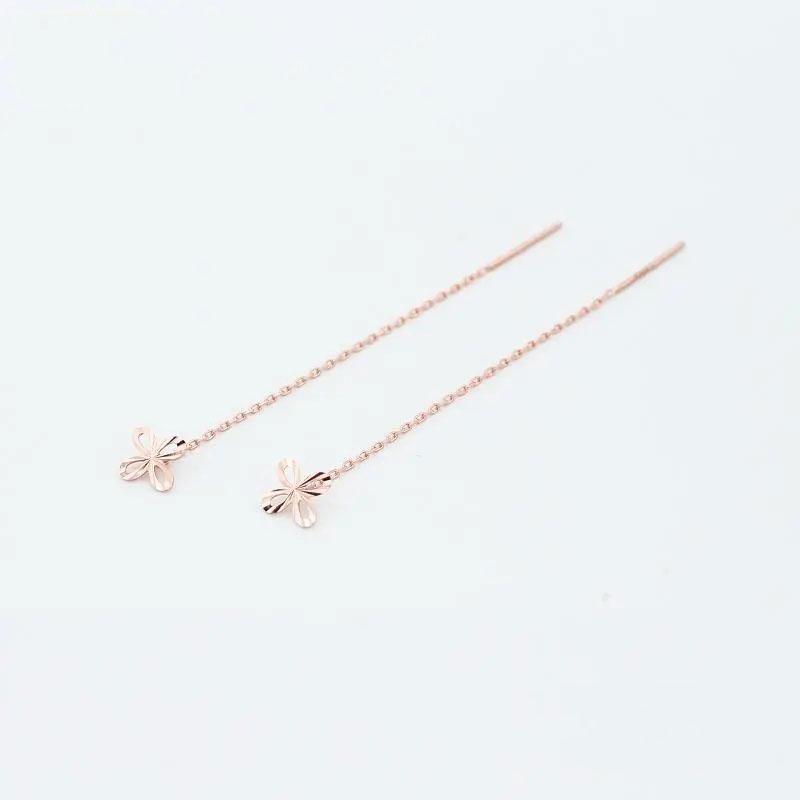 Creative 585 Purple Gold Plated 14K Rose Gold Hollow Flower Ear Line Fresh and Exquisite Earrings for Women Party Jewelry Gifts