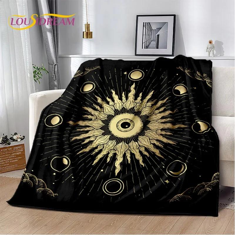 Misteriosa Manta de Franela Suave con Mandala del Sol y la Luna del Tarot para Camas, Dormitorio, Sofá, Picnic, Manta de Tiro para Ocio al Aire Libre, Regalo
