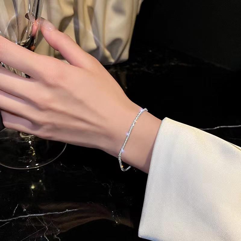 New Sparkling Golden Silver Color Bracelet Two-Piece Set Women's Fashion Trendy Daily Accessories Party Jewelry Birthday Gifts