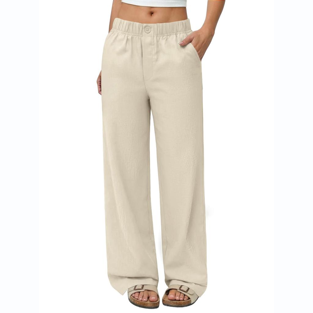 Women's Wide Leg Lounge Pants Elastic Waistband Relaxed Fit Casual Trousers with Side Pockets for Daily Wear