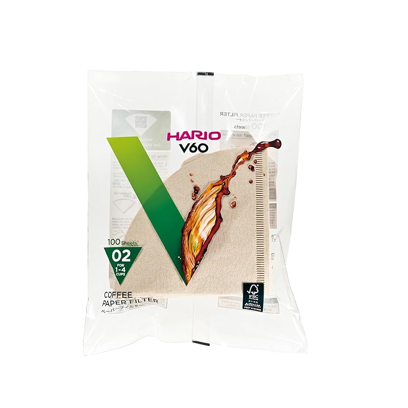 HARIO V60 Paper Filters 02 W Brown, for 1-4 cups, 100 filters per pack, Made in Japan (VCF-02-100M)