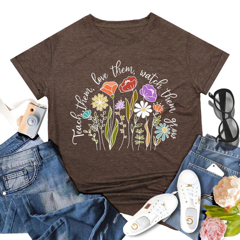 Rundhalsausschnitt, kurzärmelig, bedruckt, inspirierende Lehrerin, bequem, lässig, locker, Baumwolle, kurzärmelig, T-Shirts für Damen