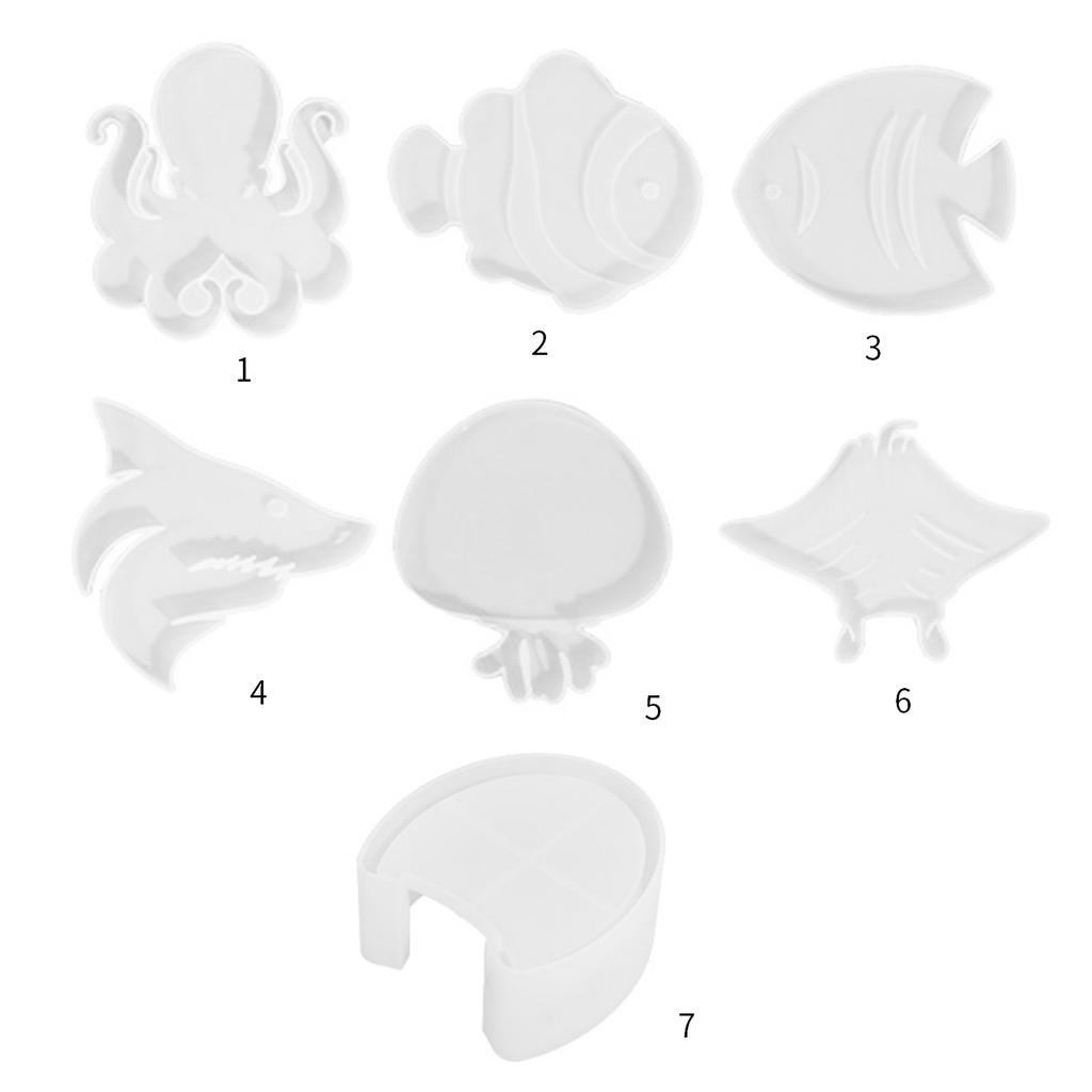 Resin Coaster Molds Set Coaster Silicone Molds Ocean Creature Shaped Epoxy Resin Molds for Resin Casting DIY Cup Pads