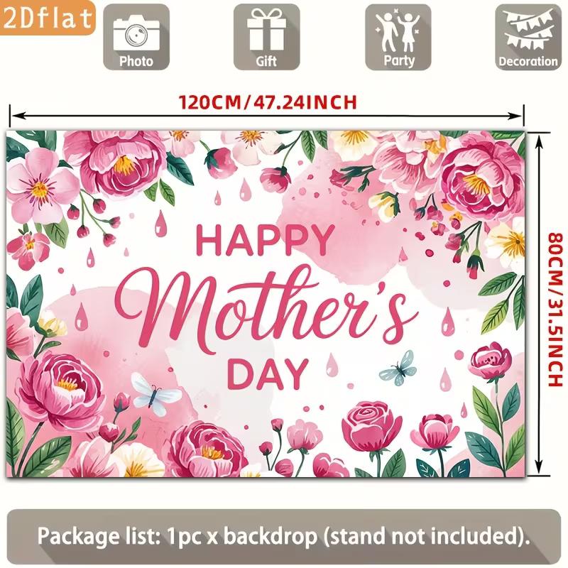 2D Mother's Day Photography Backdrop with Watercolor Pink Flowers and "Happy Mother's Day"
