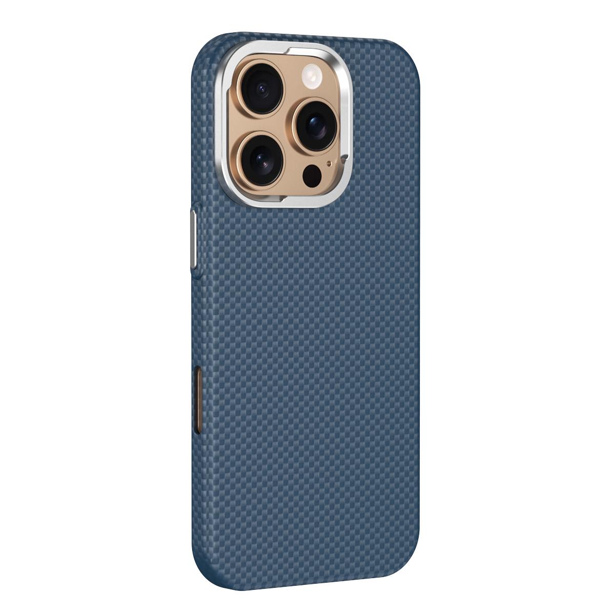 

For iPhone 16 Pro Case Compatible with MagSafe Metal+PC Phone Back Cover Carbon Fiber Texture Blue/Green