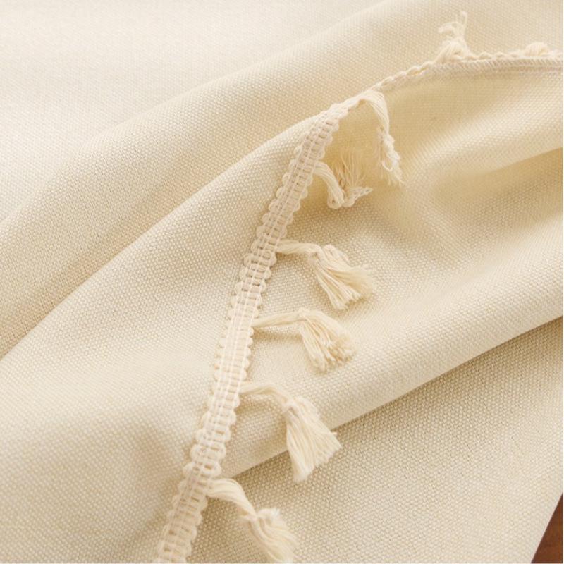 Solid Color Cotton Thread Tassel Tablecloth Heat-proof Waterproof Stain Resistant Coffee Table Cloth Rectangular Desktop Protective Cloth 1pcs