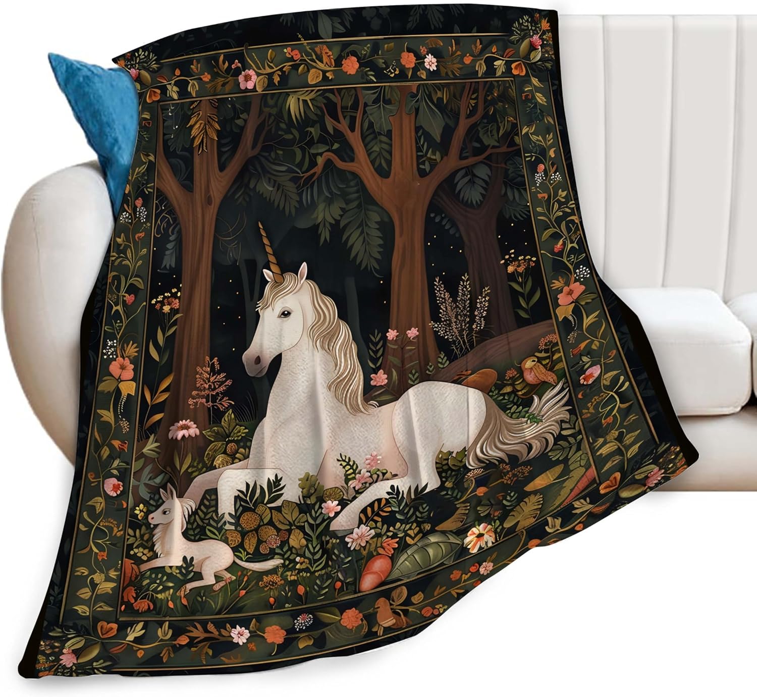 Horse Blanket Cute Horses Flowers Decor Throw Blanket Gifts for Animal Lover Warm Soft Plush Lightweight Fleece Flannel Blanket 75x90cm