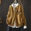 Women's Yellow Cotton Cardigan with Pockets - 2026 Spring Collection, Artistic & Lazy Style Knitwear