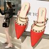 Baotou pointed cold slippers women's 2025 spring and summer new outer wear thick heel slippers rivet temperament versatile women's shoes tide