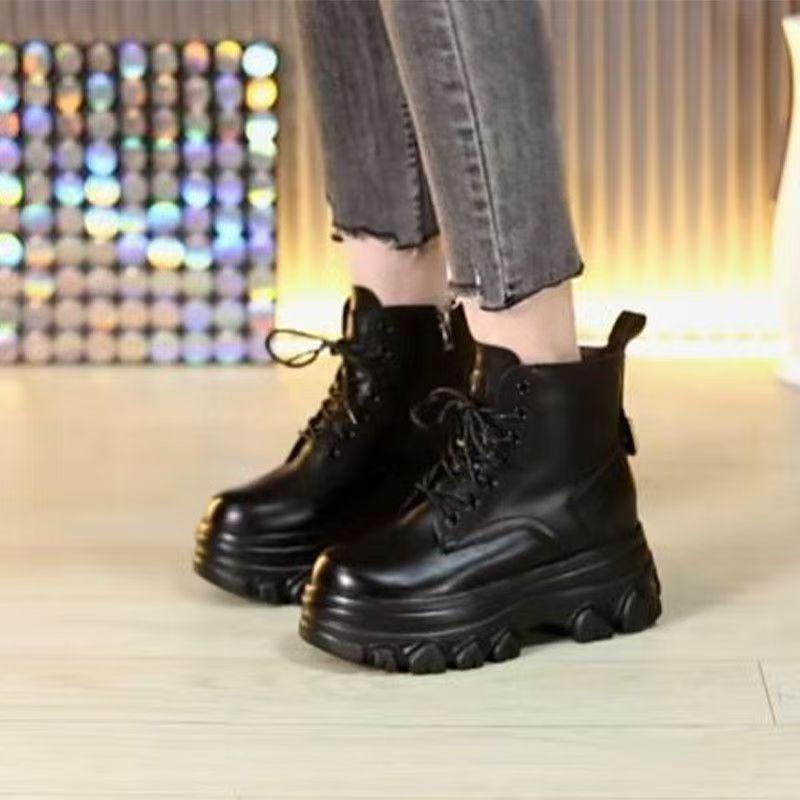 Comfortable and Good-looking British Martin Boots for Women, Winter Velvet Warm Cotton Boots for Small Men, Thick-soled Inner Height-increasing Short