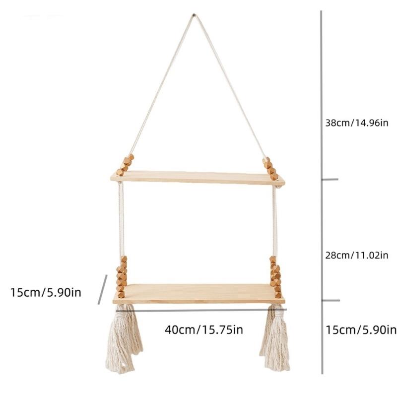 Unique Decorative Floating Tassels Shelf Wood Wall Mounted Storage Rack for Living Room Stylish Bedroom Organizer