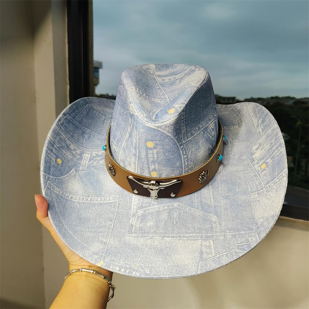 Cappello da Cowboy Patchwork di Denim Uomo Donna cappello di tela unisex cappello da cowboy retrò festa palco sombrero vaquero cappelli dandy gorras