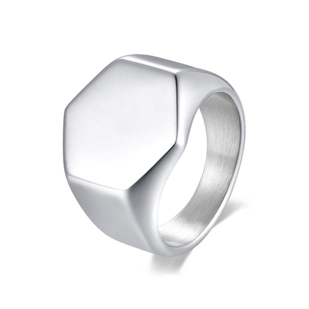 Hexagonal Glossy Stainless Steel Men'S Ring, Simple Solid Titanium Steel Ring, Fashion Accessories