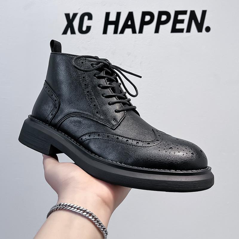 

Мужские гравированные ботинки Brock в британском китайском стиле, красивые и современные ботинки Martin, деловые ботинки для парикмахеров 8183-A 38 чёрный