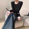 Collar Contrasting Color Fake Two-piece Bottoming Knitted Sweater Design Sense Contains Silk Wool Sweater Women's Autumn Long-sleeved Inner Sweater