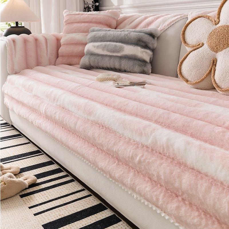 Winter Padded Thickened Sofa Cover Warm Rabbit Plush Velvet Sofa Cushion Soft Non-Slip Living Room Sofa Decorative Protective