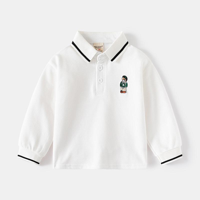 Kids Boys Long Sleeve Polo Shirt Turn Down Collar Casual Bottoming Tops