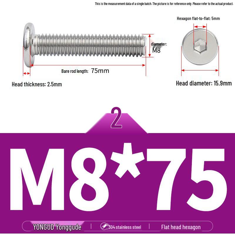 304 Stainless Steel Ultra-Thin Flat Head Hex Socket Bolt, M2-M12