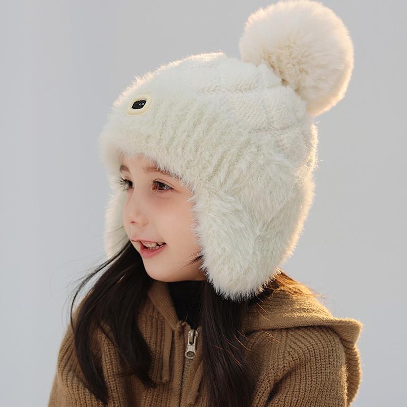Childrens Knit Beanie With Thick Plush Material For Cold Weather And Cozy Comfort белый