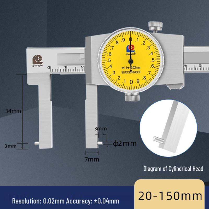 Guanglu Groove Caliper with Flat & Cylindrical Jaws, Dial Caliper (150, 200, 300mm) Flat Jaw