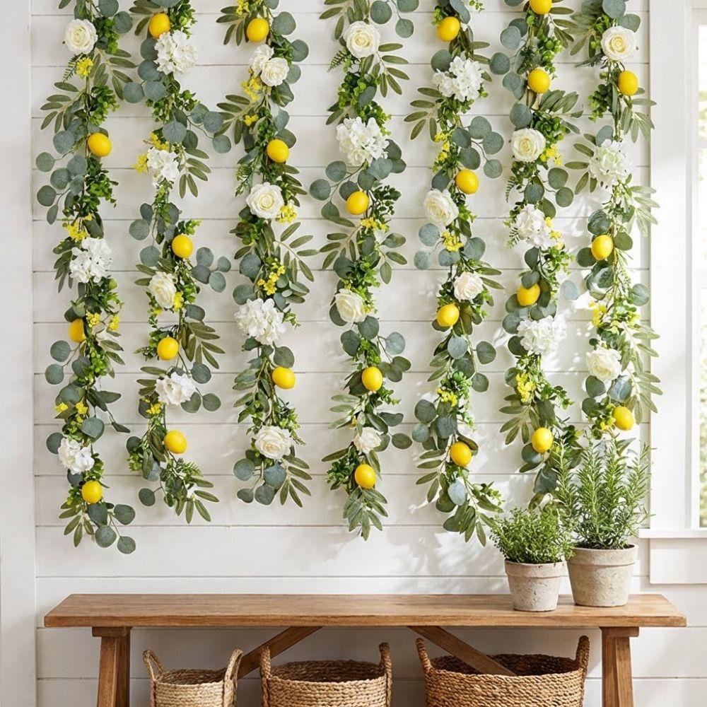 Greenery Artificial Lemon Garland Realistic Faux Lemon Wreath Lemon Vine Decor  Outdoor Decor