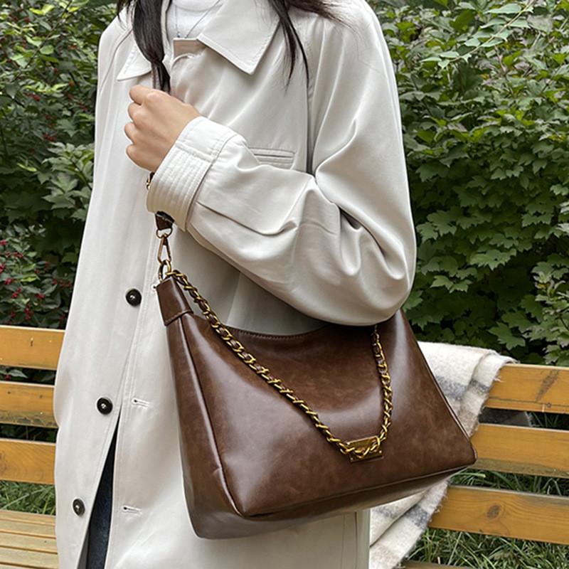 IELGY Korea Underarm Bag Trendy Retro Tote Bag Casual All-Match Chain Shoulder Messenger Bag