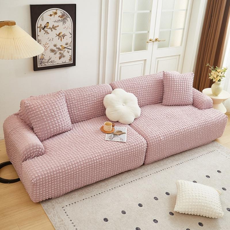 Bubble popcorn series solid color simple straight row elastic sofa cover single piece single/double/three/four people