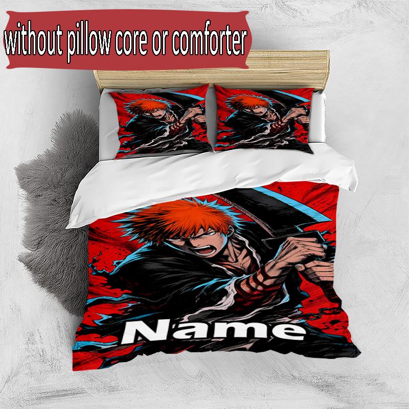 3pcs Duvet Cover Set (1*Duvet Cover + 2*Pillowcase, Without Core), Custom Name BLEACH Pattern Bedding Set, Home Bedroom Decor Gift