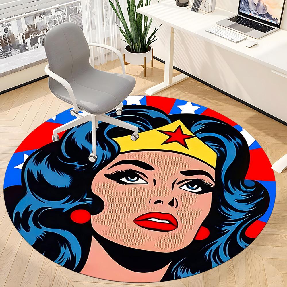1pc Wonder Woman Superhero Office Round Area Rug, Under Office Chairs Bedroom Living Room Home Decor, Room Deco, Available in Various Sizes