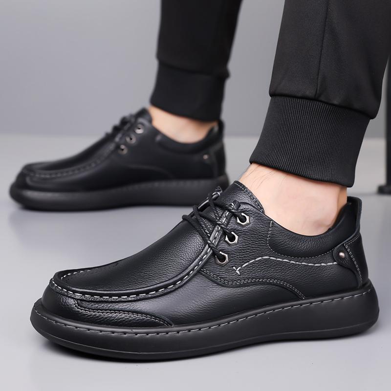 Fashion Men's Leisure Genuine Leather Shoes Fashion Male Skate Shoes Comfortable Leather Hiking Sneakers Outdoor Travel Driving Footwear