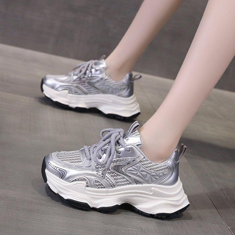 Sneaker Damen Sommer Mesh Atmungsaktiv Lässige Weiße Schuhe Mode Dicke Sohle Pops Schuhe
