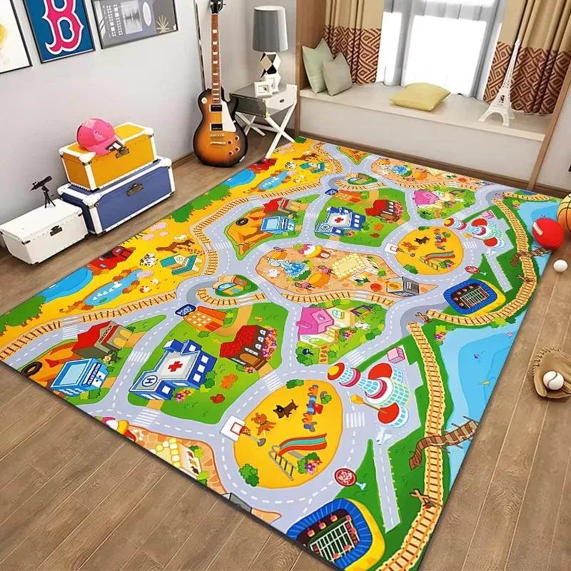 Children’s Educational City Life Playmat Rug Road Traffic System Carpet for Bedroom & Playroom, Fun Learning Safe Kids Floor Mat