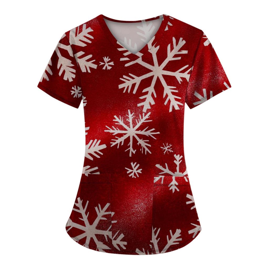 Women's Scrubs Medical Uniform, Festive Snowflake Christmas Tree Print Pattern, High-Quality, Easy To Clean, Quick Drying Clothi